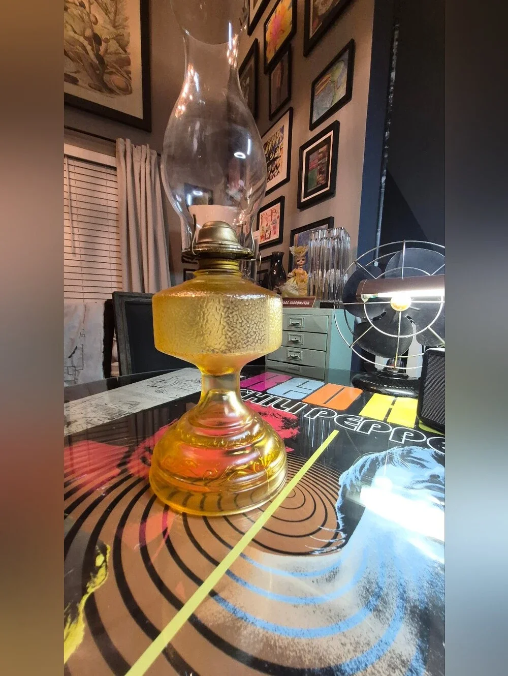 Amber Glass Oil Lamp - Decorative Home Accent